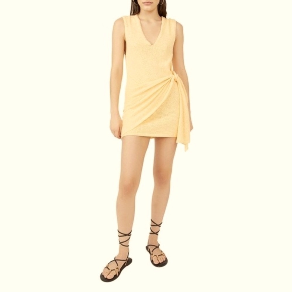 Free People Faux Wrap Mini Sweater Dress Peach Sunrise Womens Size Large NWT